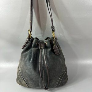 Vintage Coach # 4289 Blue Suede Drawstring Crossbody Bag
